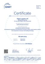 IQ-NET Certificate de Gilgen Logistics (en anglais)